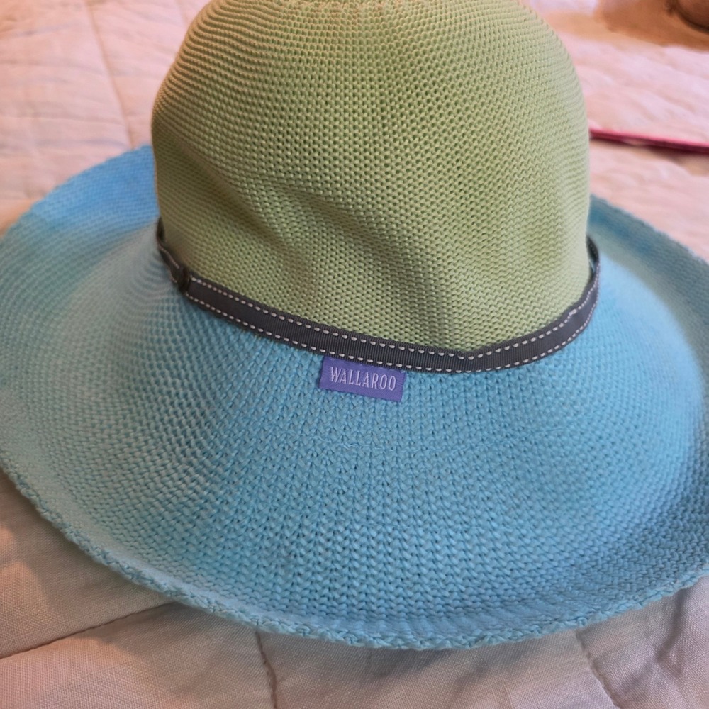 Wallaroo Victoria Sun Hat Womens OS Blue Green Excellent Packable Wide Brim UPF